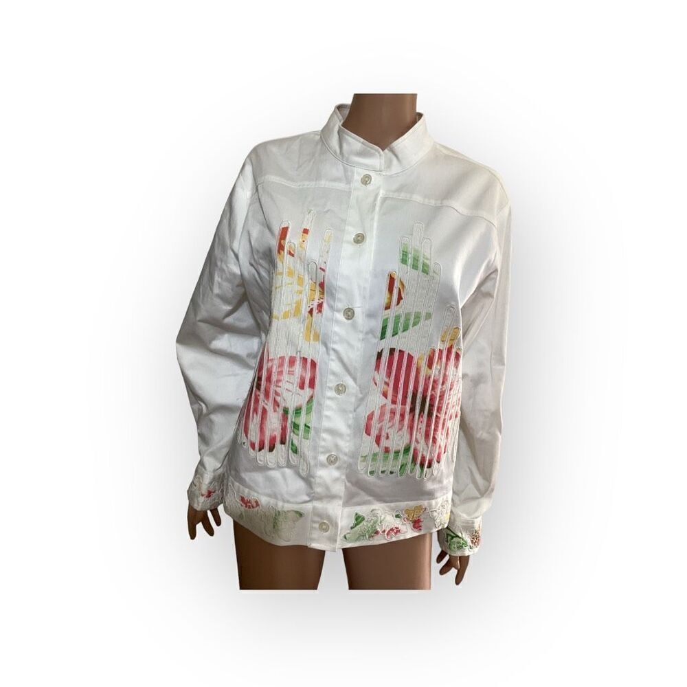Floral Paint Splash Embroidered Vintage White Jacket L